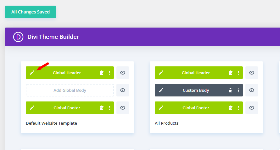 Divi Theme Builder - Select Global Header